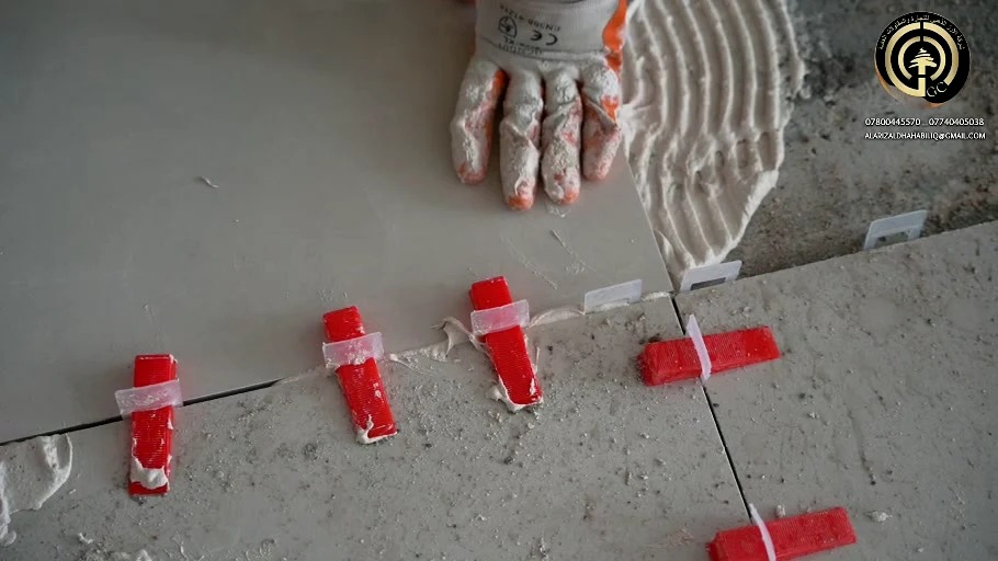 Close-up of tile installation and alignment